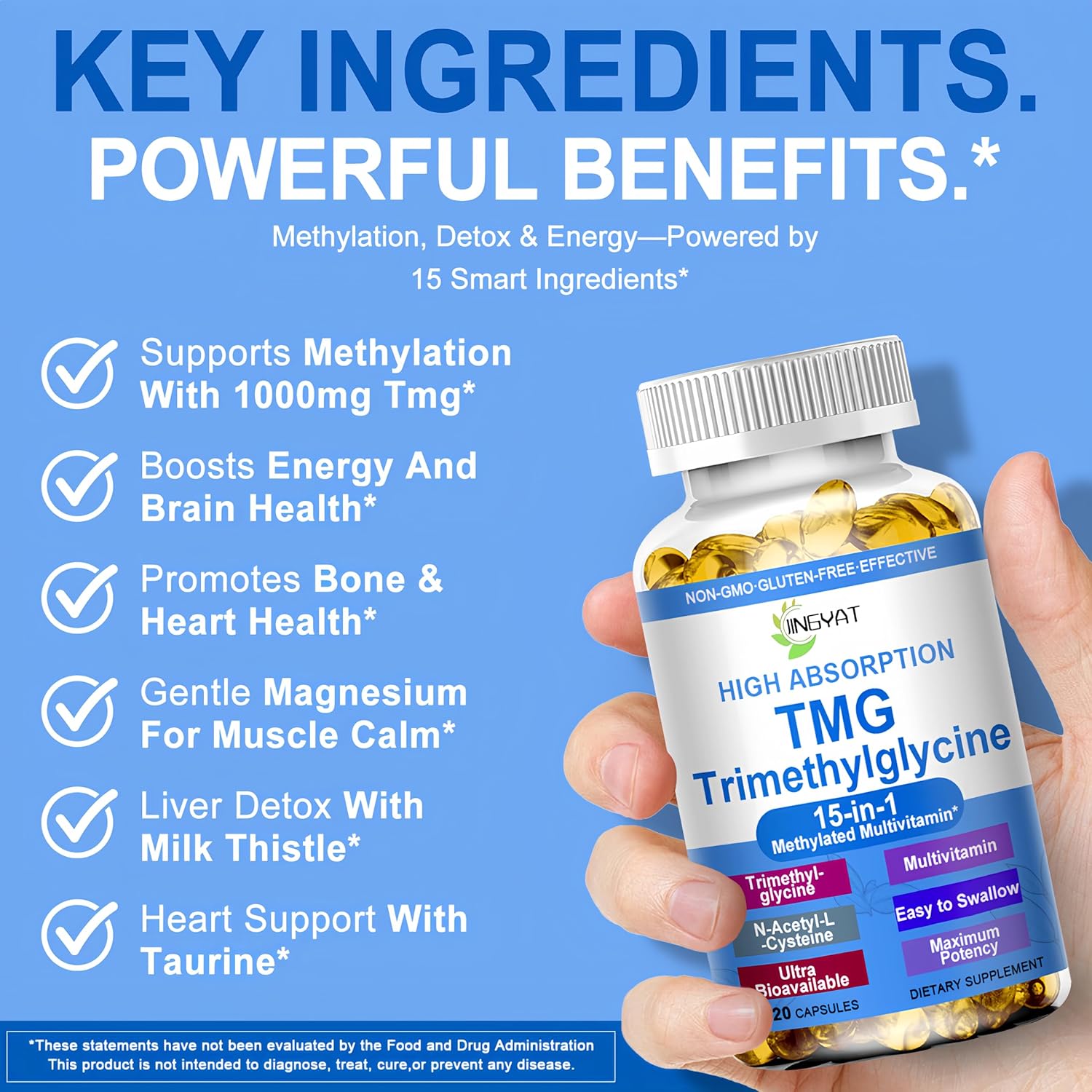 TMG 1000 mg, Trimethylglycine Supplement with B12 B6 Magnesium Glycinate & Liver Detox for Homocysteine & Methylation Support, High Absorption TMG Softgels for Liver Support,Heart,Energy, Non-GMO - Image 5