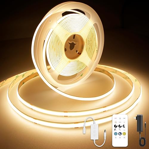Miniatura 13 de COB - Tira de luces LED con control remoto, tiras de luz LED regulables de color blanco cálido de 24 V, 9.84 pies, luces LED de alto brillo de 3000