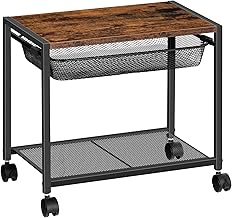 HOOBRO Printer Desktop Stand, 2-Tier Printer Table with 4 Removable Casters, Under Desk Storage Cart on Wheels, Heavy Duty Machine Storage Rack for Office and Home, Rustic Brown and Black EBF12PS01