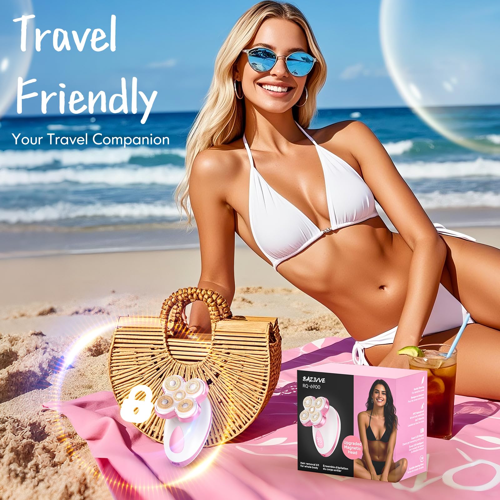 Rasoi elettrici da donna – Rasoio elettrico magnetico aggiornato da donna, senza fili, indolore, per gambe e bikini, per pelli sensibili, rimovibile e impermeabile, rosa
