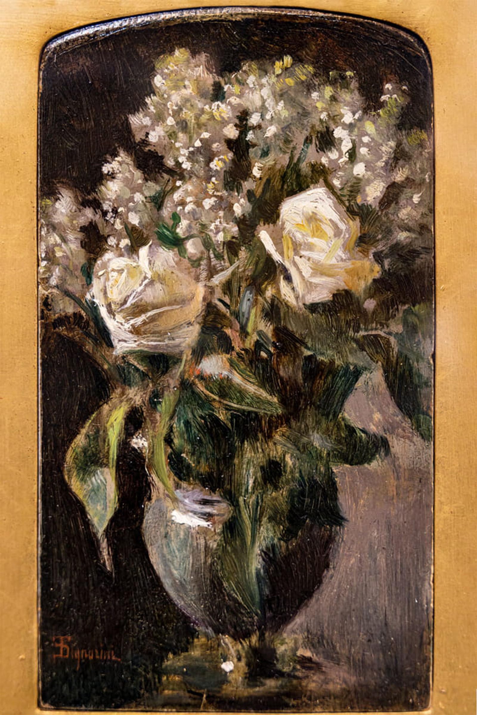 ARTXLXXBN Famous Prints Artwork Pictures Poster Painting Art Vase with Roses and Lilies of the Valley by Telemaco Signorini Artwork Landscape Pictures for Home Decor 60x90cm