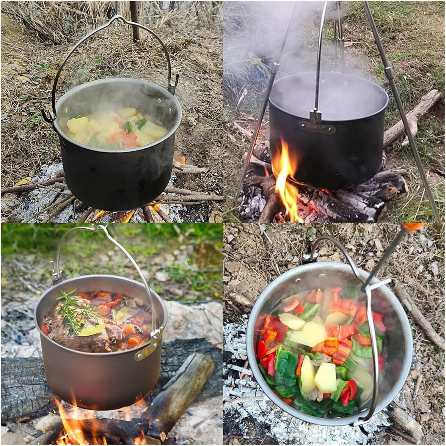 Compatible for 4L Outdoor Hanging Pot Camping Picnic Large Soup Portable Cookware Firewood Cooking
