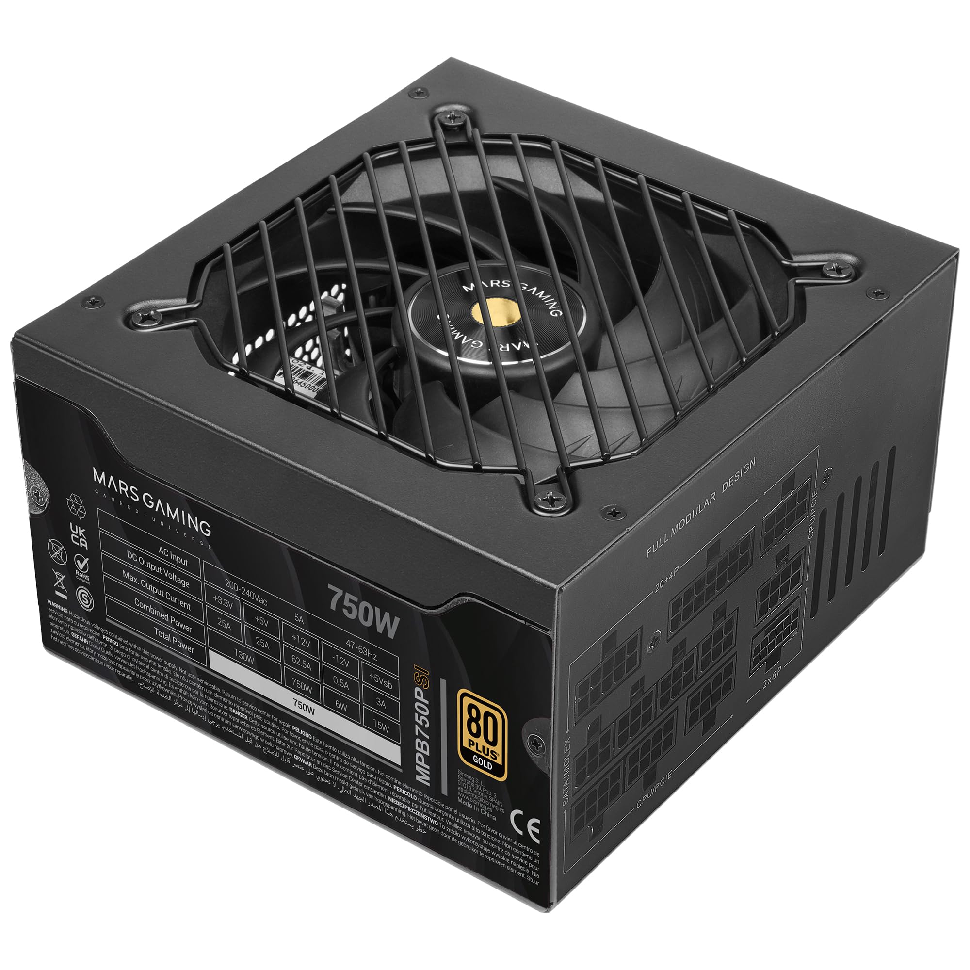 Mars Gaming MPB750PSI, Alimentatore PC Full Modular 750W, 10 Anni di Garanzia, 80Plus Gold 90%, Ventola SI Extreme Silence, Tecnologie AI2-RPM, DC-DC e SMD, ATX 3.1 e PCIe 5.1 Nero