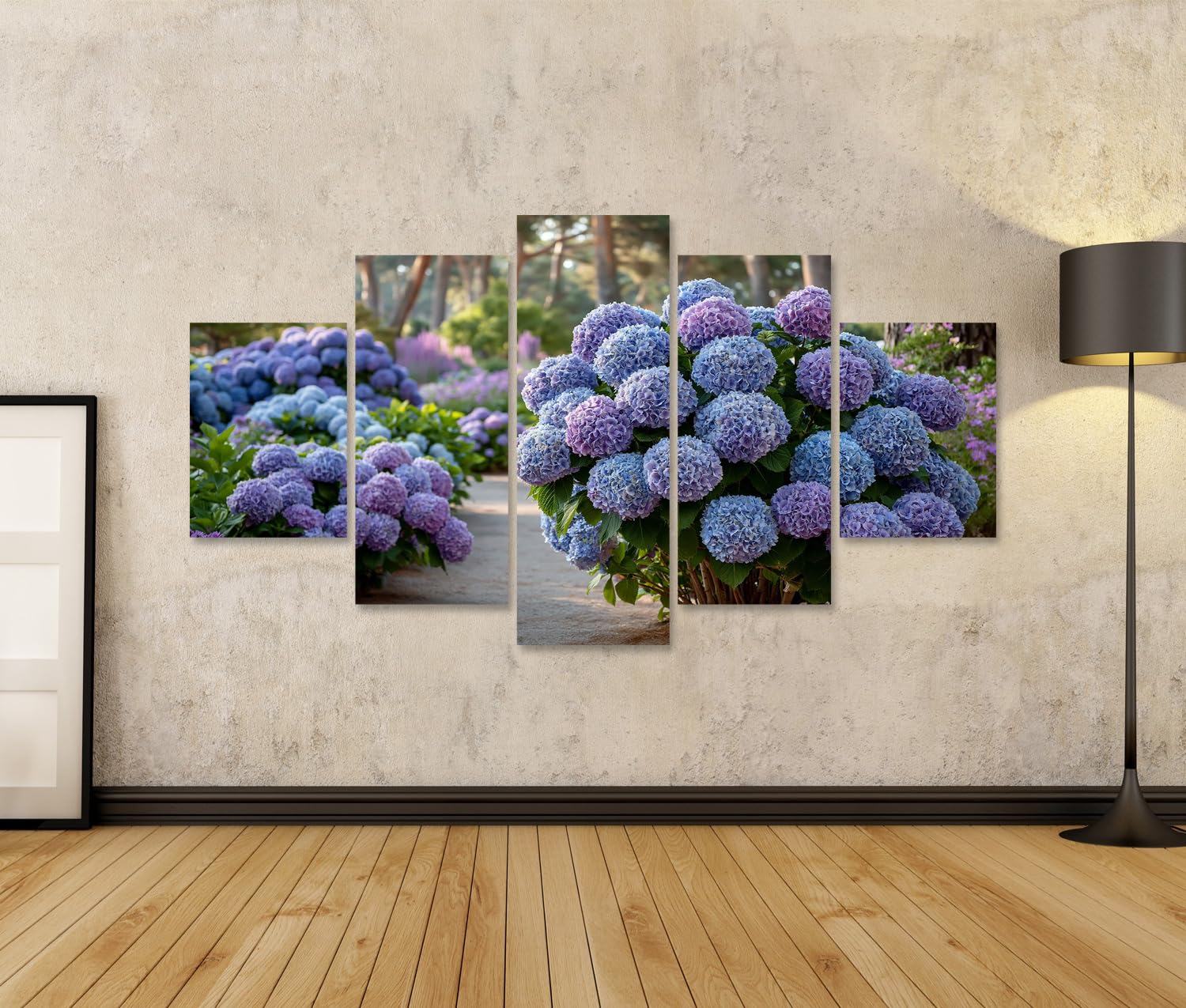 islandburner Quadro su tela Incantevole fiori di ortensia da parete per soggiorno – per gli amanti della natura – 5 pezzi