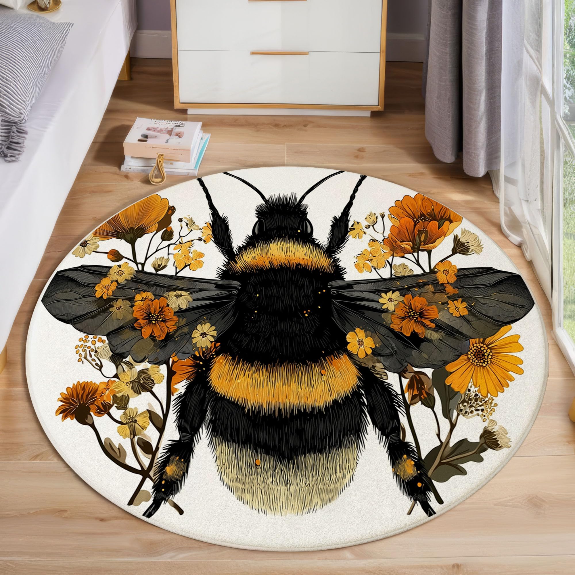 Tapis salon rond floral haut de gamme finitions retro animaux