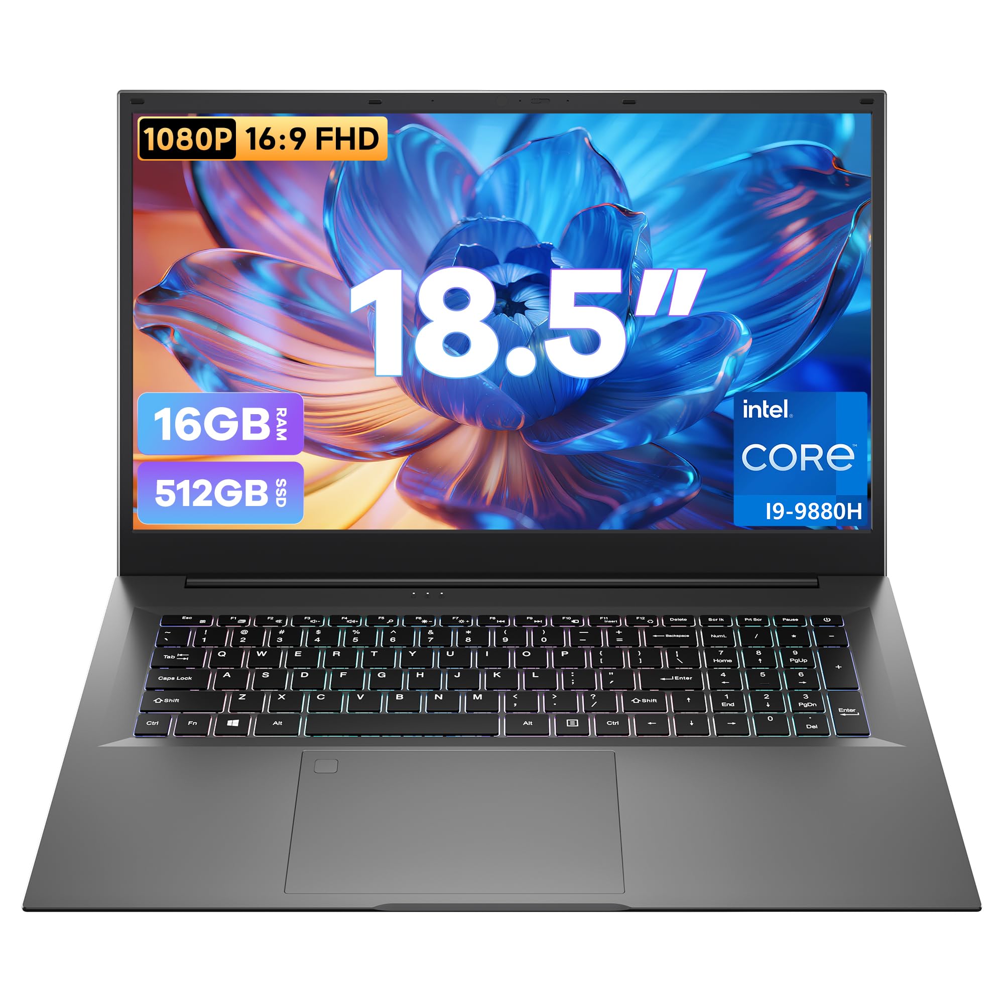 18.5 Inch Laptops, Core i9 CPU (Up to 4.8 GHz), 16GB RAM, 512GB SSD, WiFi-6 | 100% sRGB FHD Display, Win 11 Home, Backlit Keyboard, Numeric Pad Fingerprint Login, Laptop Computer for Business Students