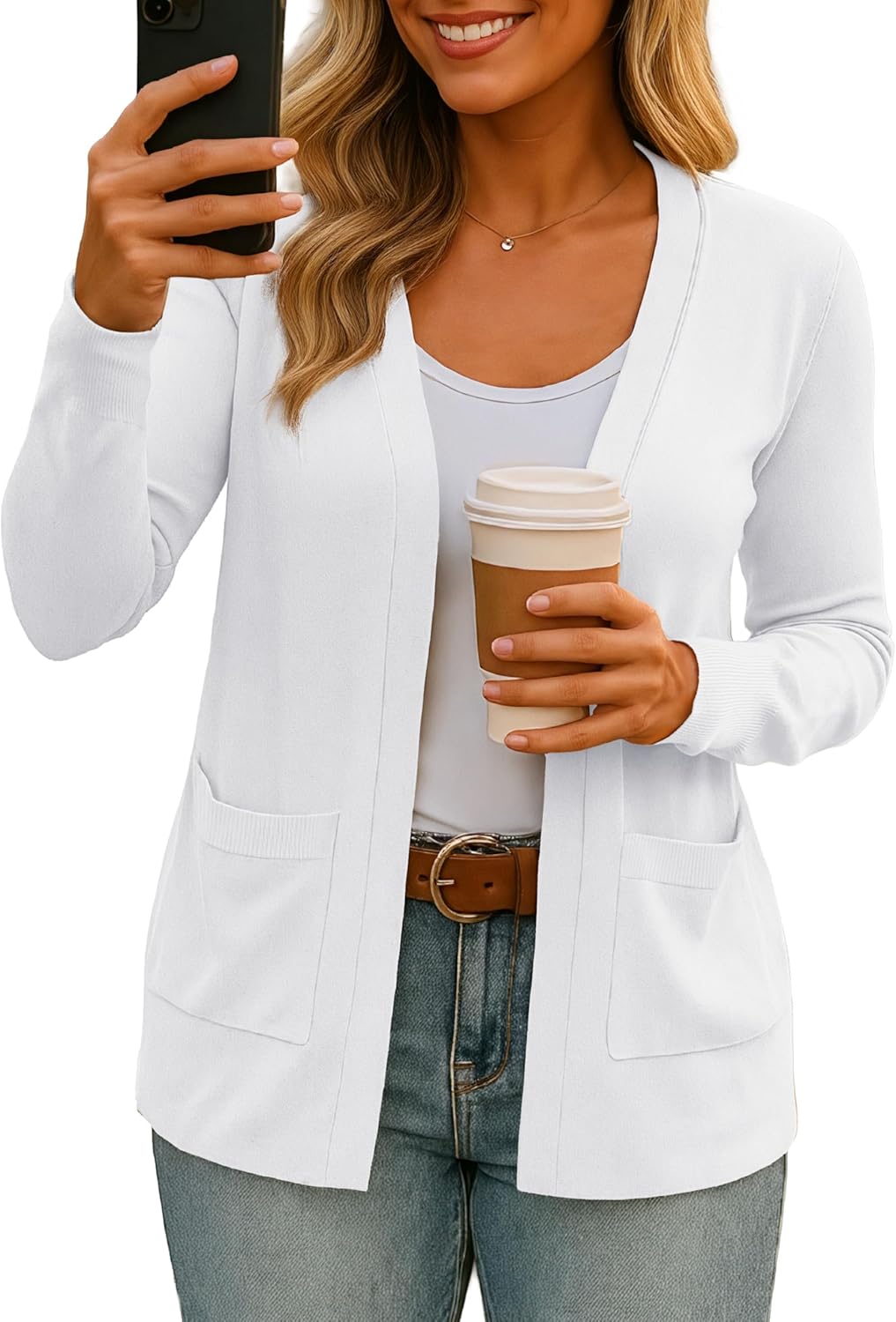 Tralilbee Women's Cardigans with Pockets Long Sleeve Casual Open Front Cardigan Sweaters for Women S-XL