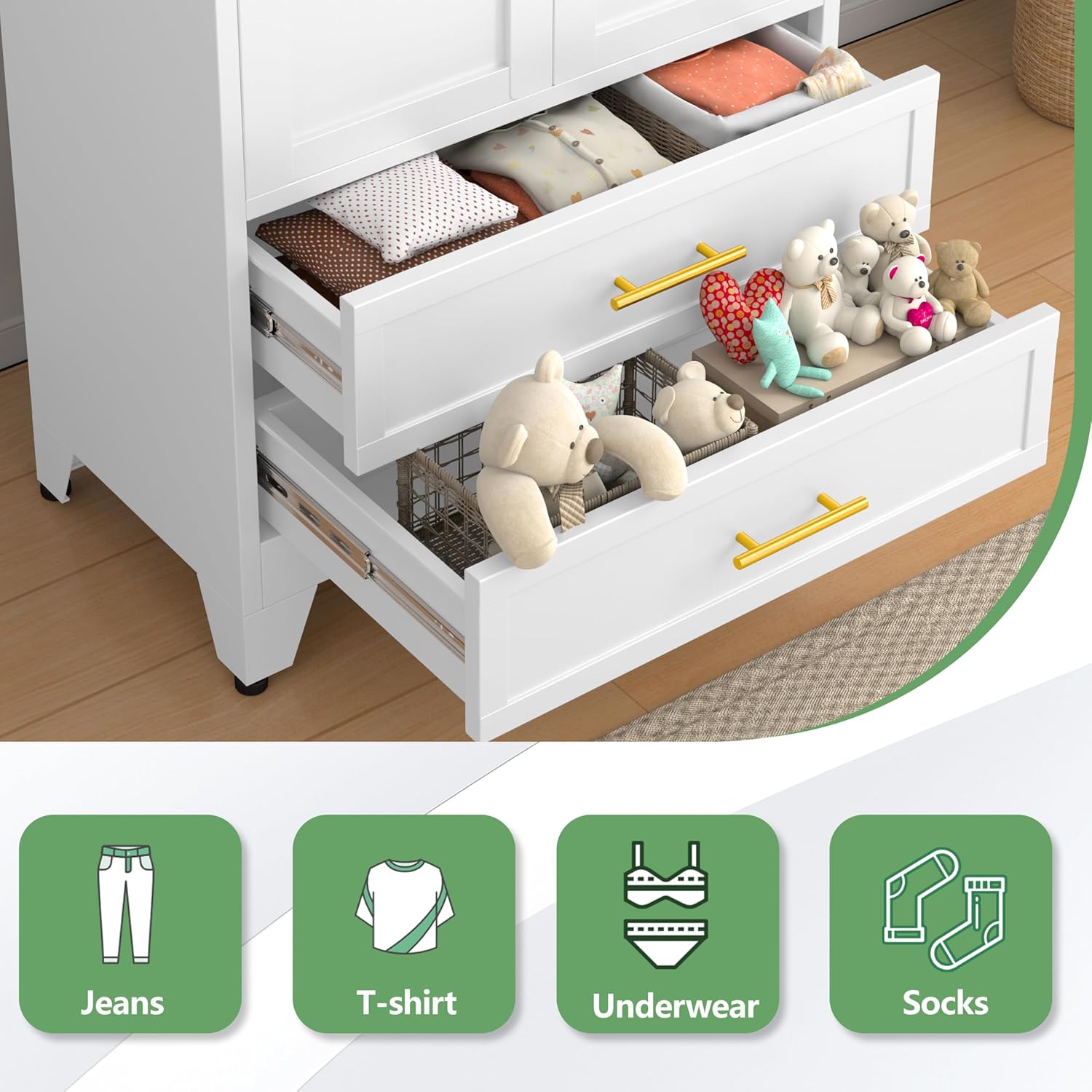 71" H Metal Armoire Wardrobe Closet with Drawer, Adjustable Shelf, Clothes Drying Pole, Clothes Storage Closet for Bedroom (White)