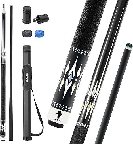 Carbon Fiber Pool Cue Stick with Case, 2pieces 58inch Low Deflection Professional Cue Stick for Billiards, Pro Taper Carbon Fibre Shaft with Genuine de CUESSIR Descripción