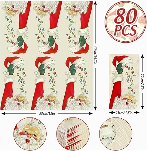 Miniatura 2 de AnyDesign - Paquete de 80 servilletas de papel desechables de Navidad divertidas de Papá Noel, servilletas de papel desechables de Navidad para el
