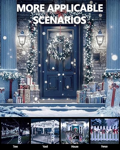 Miniatura 5 de Paquete de 2 guirnaldas de luces blancas, 200 luces LED de 72 pies (21.94m) cada una, guirnaldas de luces solares para exteriores, superbrillantes,
