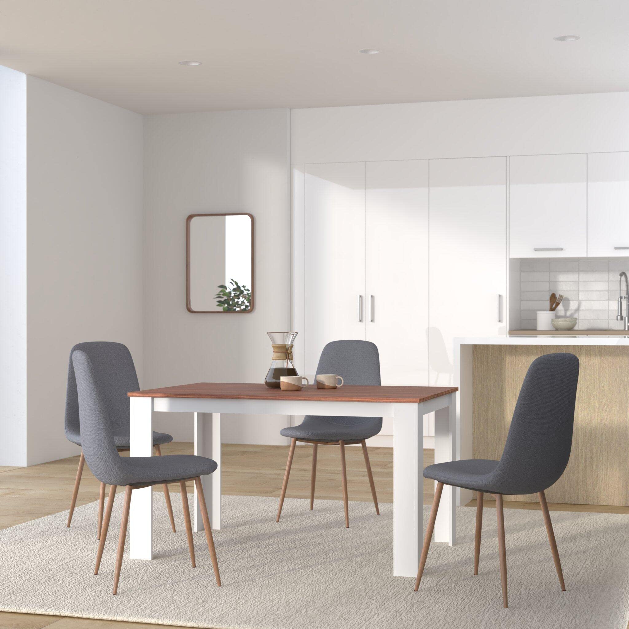 BAKAJI Tavolo Sala da Pranzo Cucina Forma Rettangolare Design Moderno in Legno MDF Finitura in Melammina Dimensione 120 x 80 x 74 cm Arredamento Casa (Bianco e Noce)
