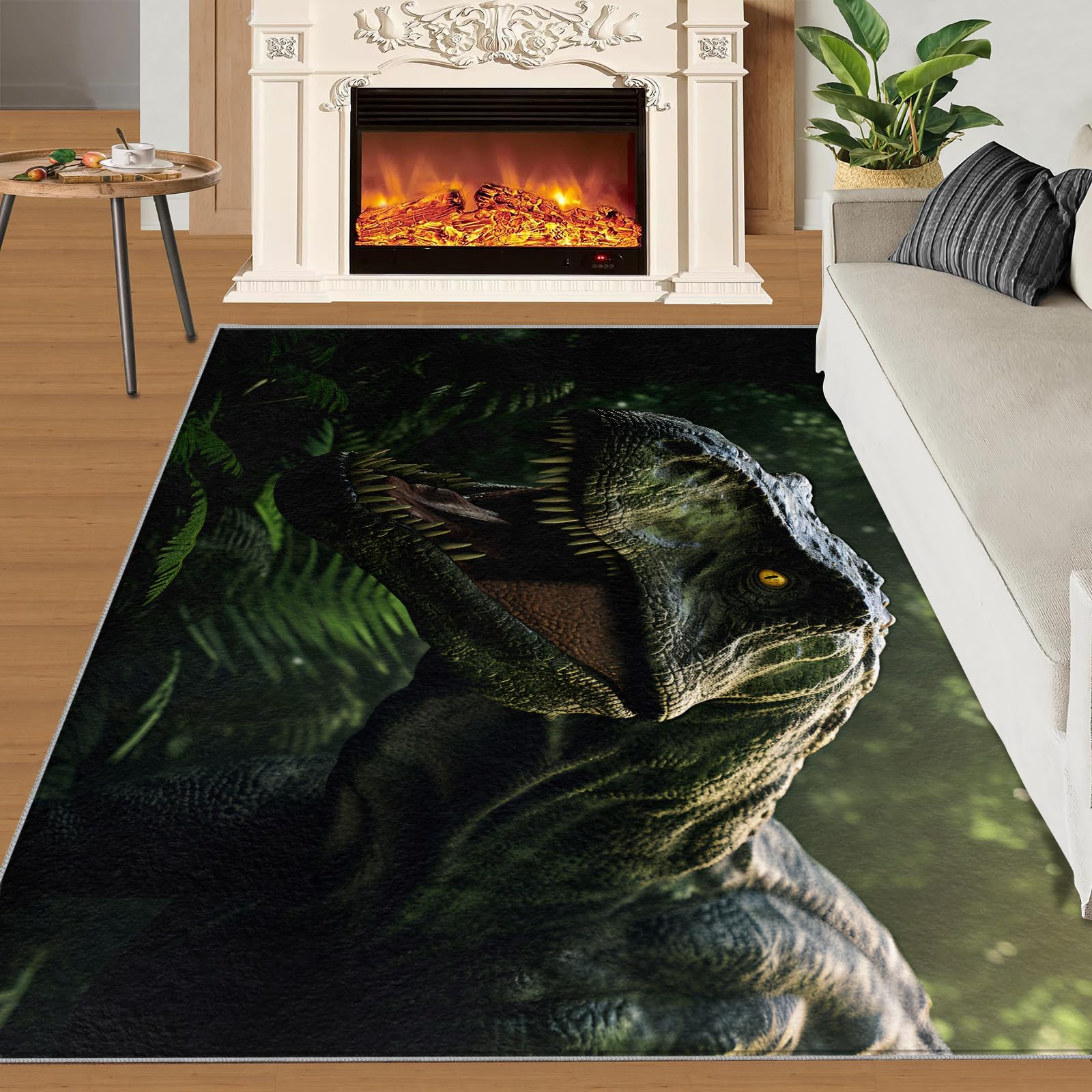 SANSJI Dinosaur Rugs for Bedroom - 160 x 230, Kids Dino Area Rug, Stain Resistant Washable Non Slip, 3D Wildlife Print Theme, Jungle Animal Design, Soft Low Pile Rectangle Carpet