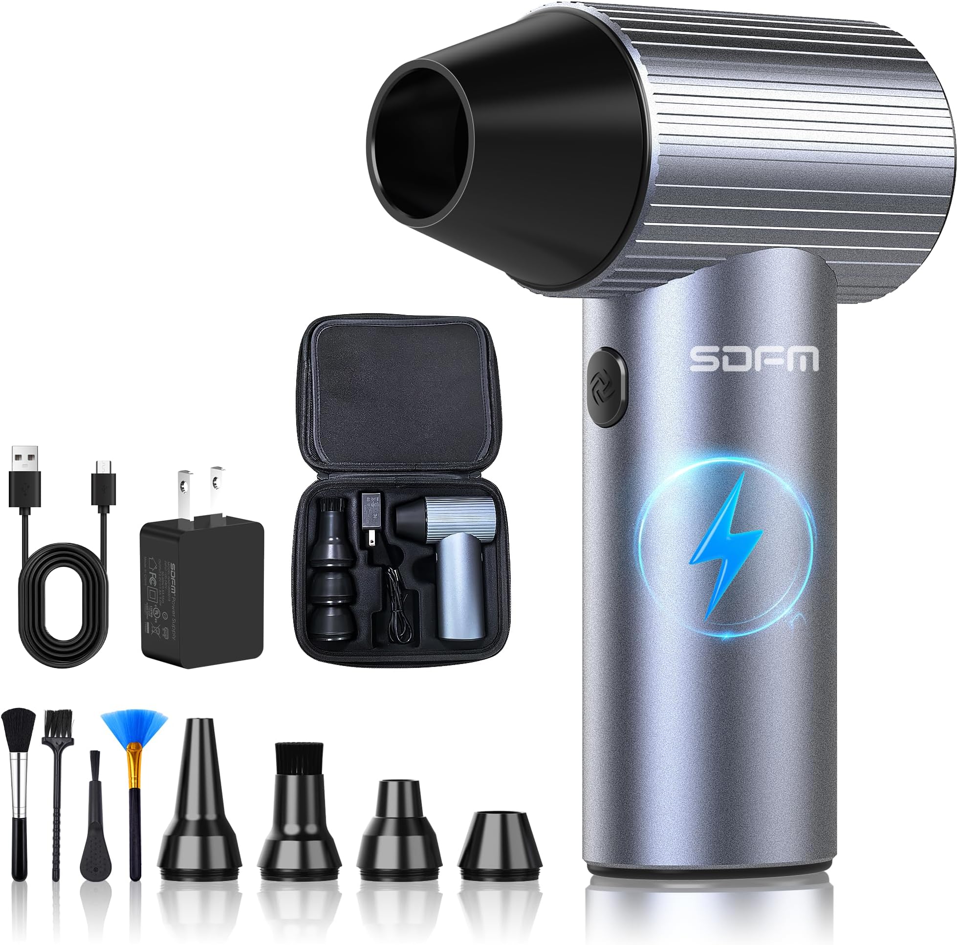 SDFM Electric Air Duster, Super Power Mini Blower with Brushless Motor, 3 Speed Mode, Lightweight Leaf Blowers for Blowing Leaves, Patio Cleaning, Keyboard, PC, Car, Air Bed, and Home Cleaning