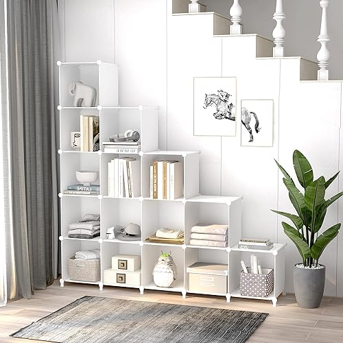 Miniatura 4 de Wolizom Organizador de almacenamiento de cubos, estantes de almacenamiento de armario de 16 cubos blancos, unidades modulares, armario de armario,
