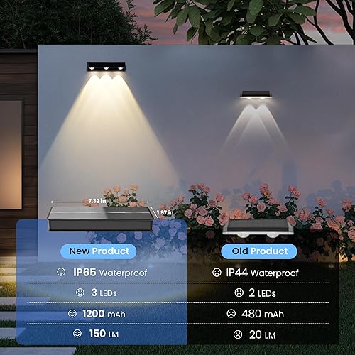 Miniatura 6 de Luces solares para valla, luces solares de pared de 1200 mAh para exteriores, impermeables, IP65, LED para patio trasero, patio, porche delantero,