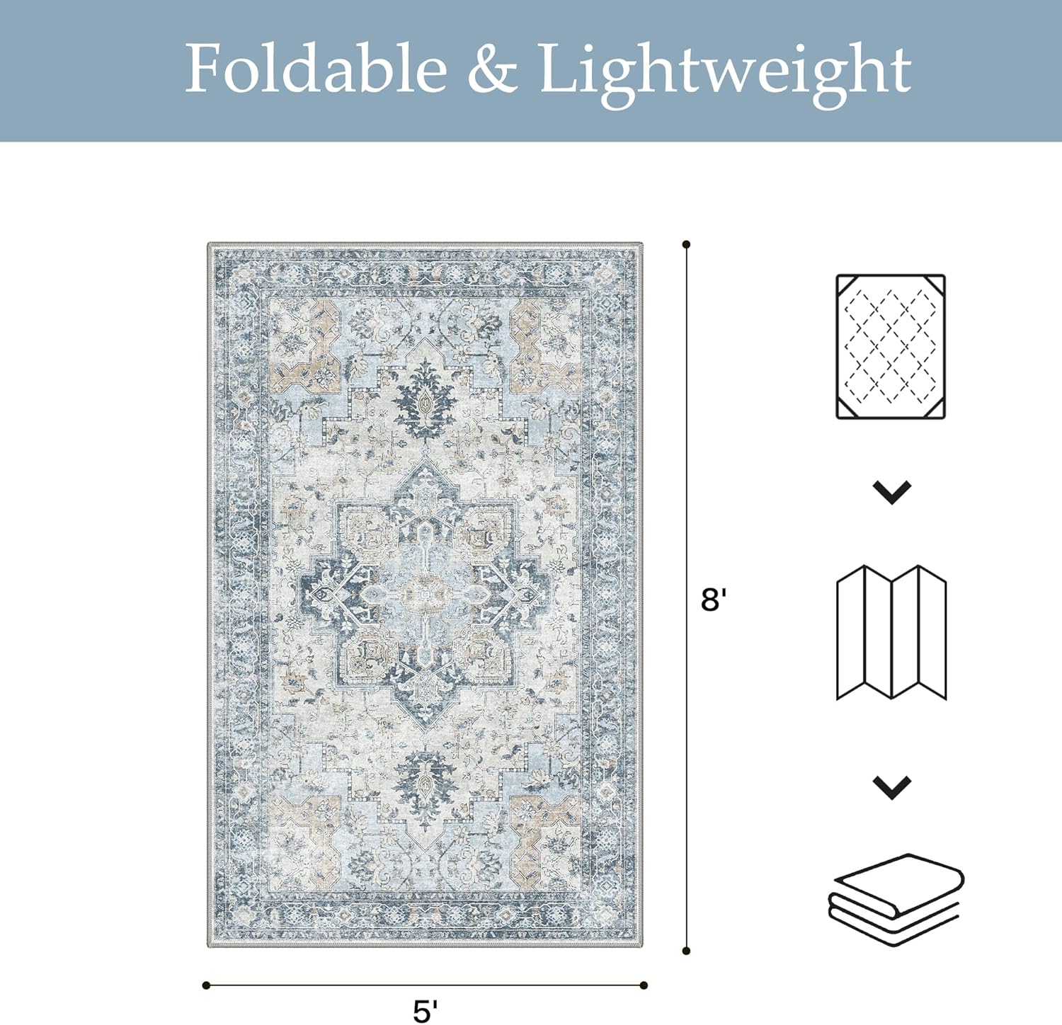 GENIMO Outdoor & Indoor Area Rug 5'x8', Waterproof, Non-Shedding, Easy Cleaning, Boho Mat for Patio, Living Room, Balcony, Dining Room, RV, Deck, Bedroom, Camping, Outside Carpet,Blue