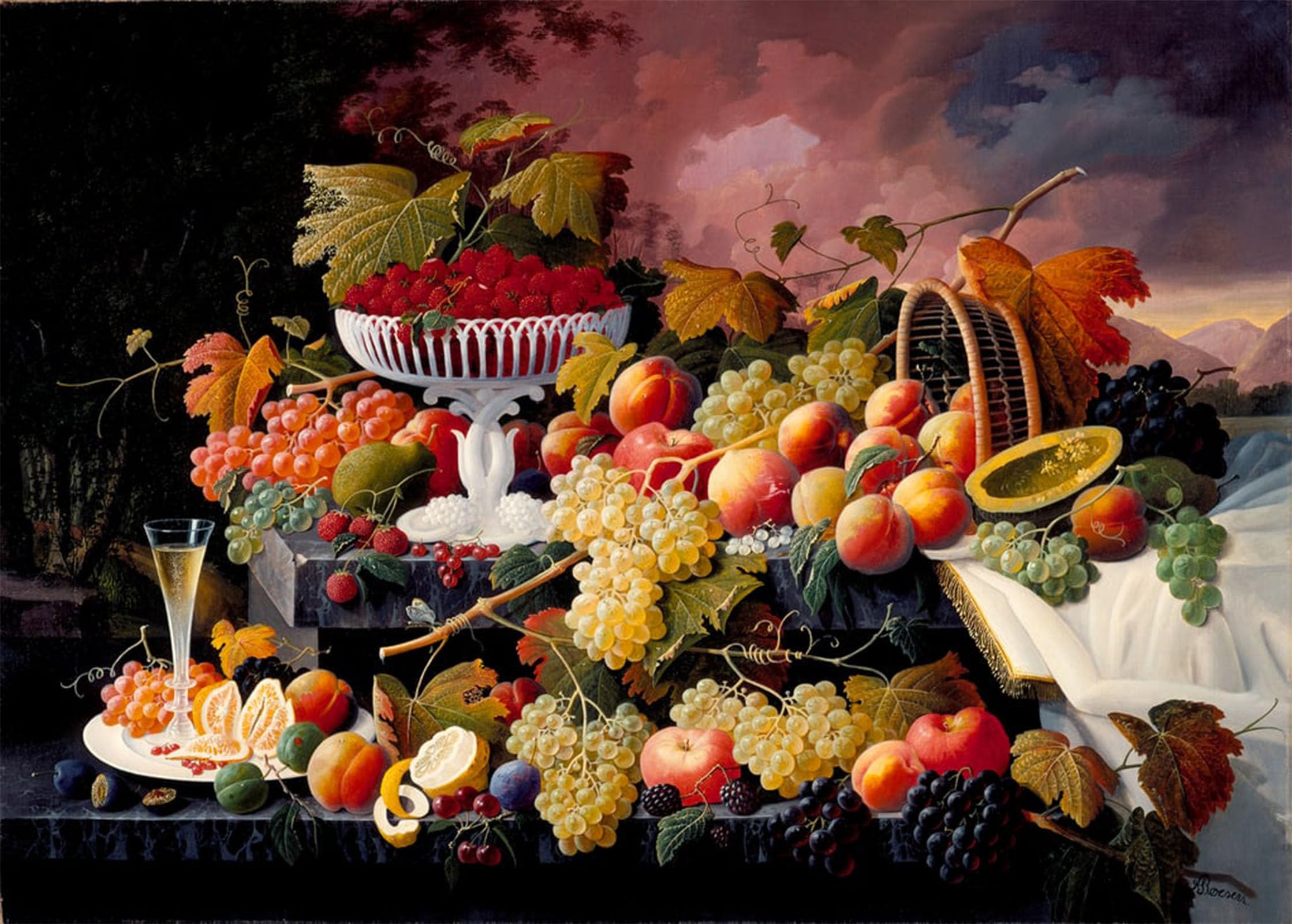 POSTERIIk Vintage Classic Picture Landscape Artwork Fruit Still Life in a Landscape by Famous pianter Portrait Canvas Painting for Office Home Decor 60x90cm
