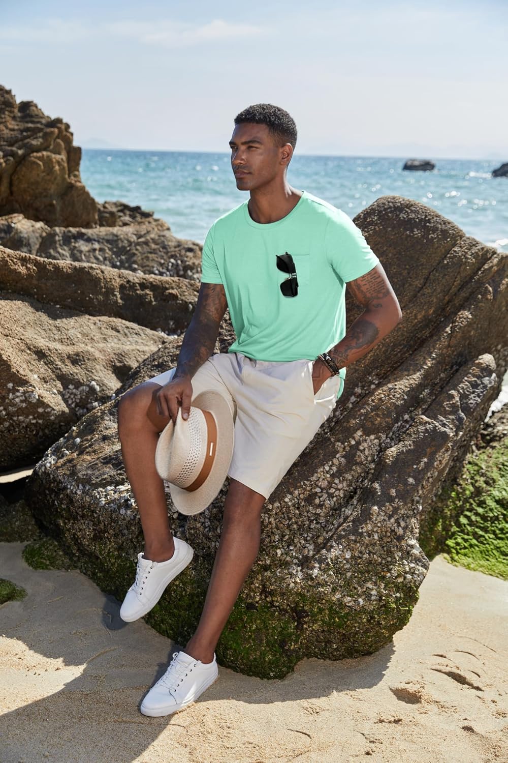 COOFANDY Men's Cotton Pocket Tee Shirts Soft Crew Neck Stretch T Shirt Plain Casual Short Sleeve Summer Basic Tops - Image 6