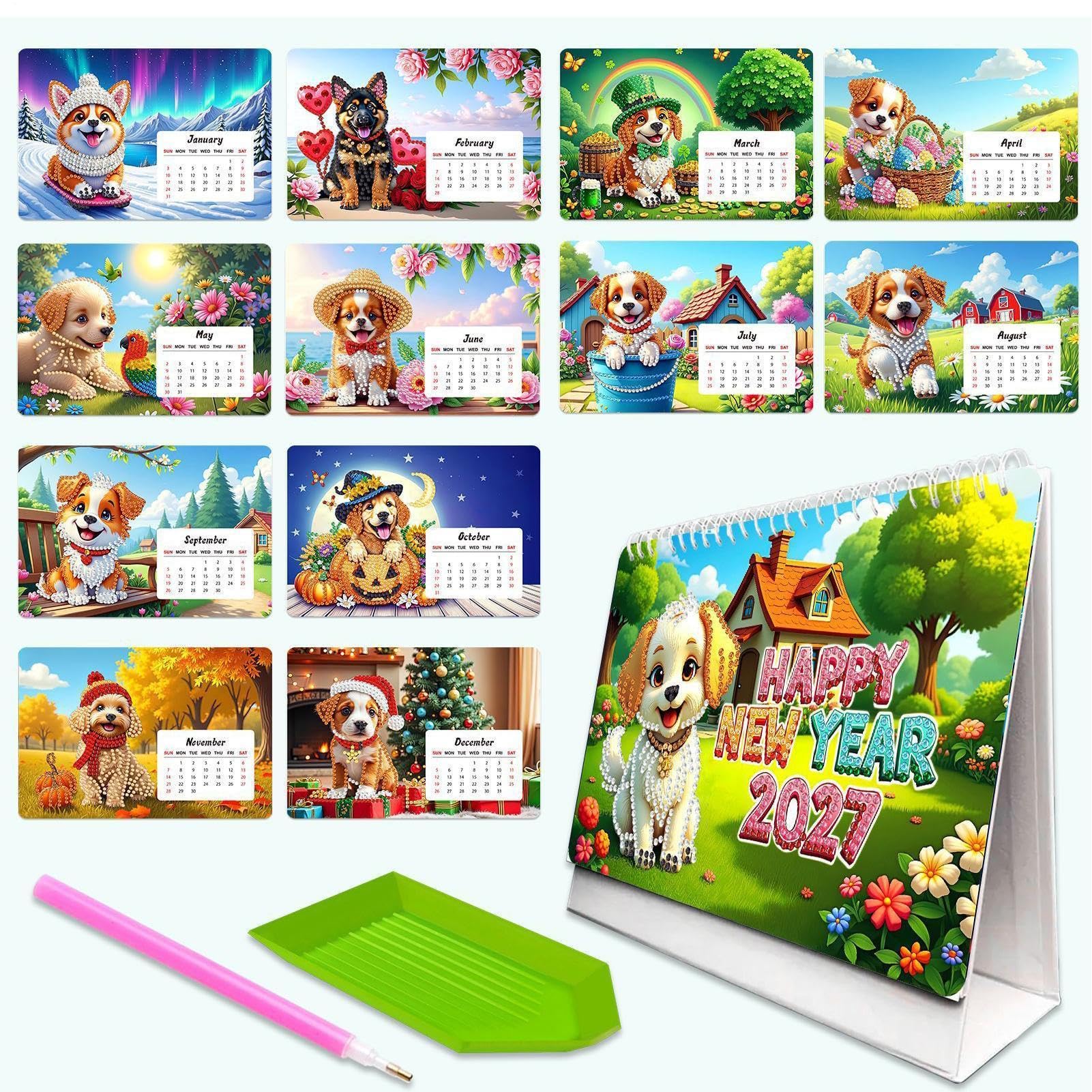 2027 Schreibtischkalender DIY Tier-Strassstein-Malerei