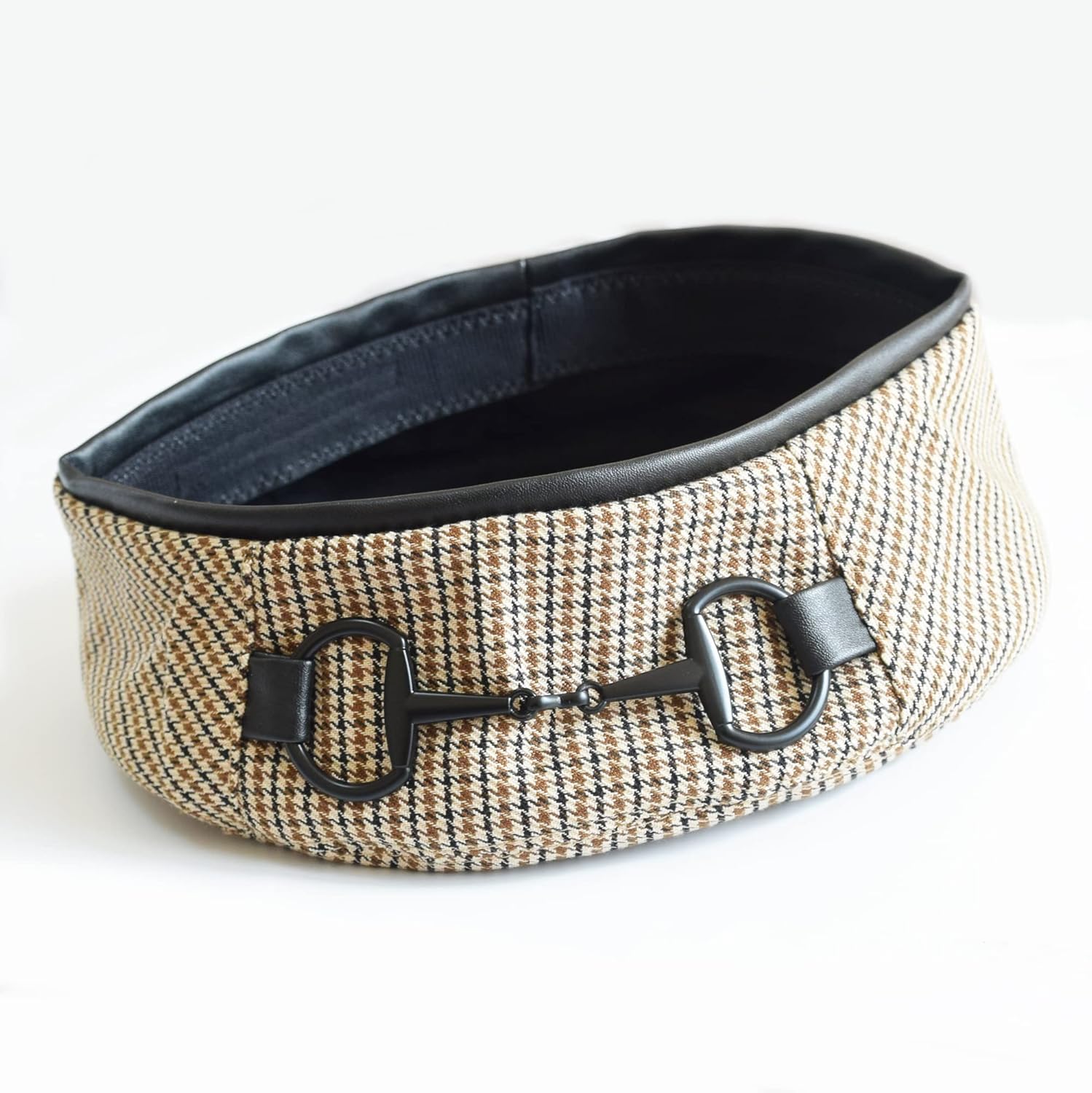 Women Classic Houndstooth Beret with PU Leather Edge, Chic Flat Artist Beanie Hats for Summer Spring - Image 6