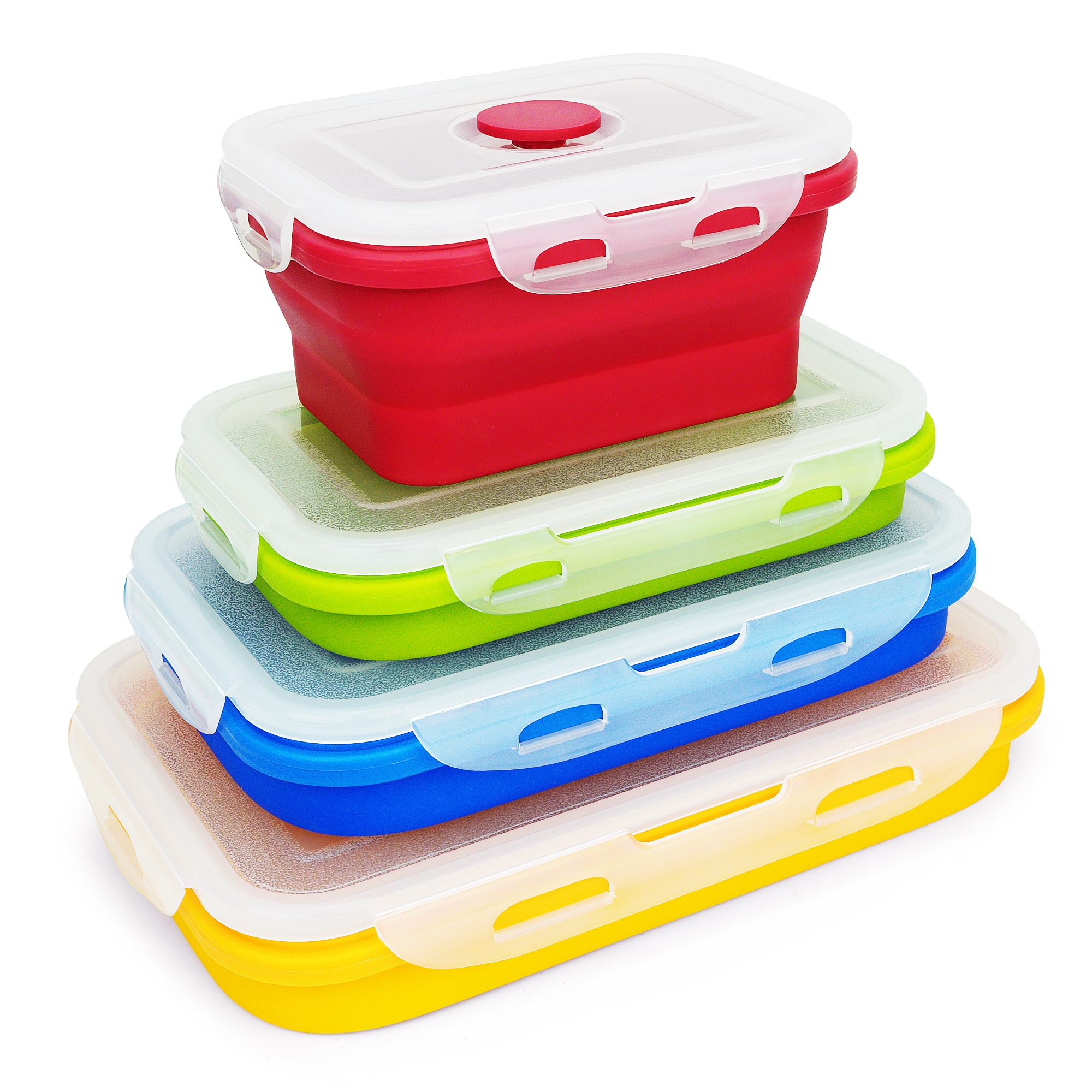 Lunbengo Silicone Bento Lunch Box, 4 in 1 Collapsible Meal Prep Containers Outdoor Food Storage Containers for Travel, Picnic, Camping, Microwave Safe