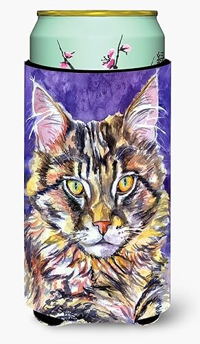 Caroline's Treasures 7390TBC Maine Coon Sassy - Funda para enfriar latas para niño alto, lavable a máquina, funda aislante plegable para bebidas