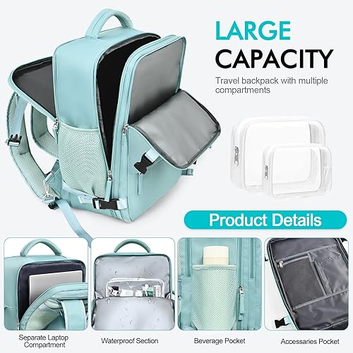 Miniatura 5 de Mochila para computadora portátil de viaje, mochila de cabina para hombres y mujeres, aprobada para vuelos, mochila para universidad y escuela,