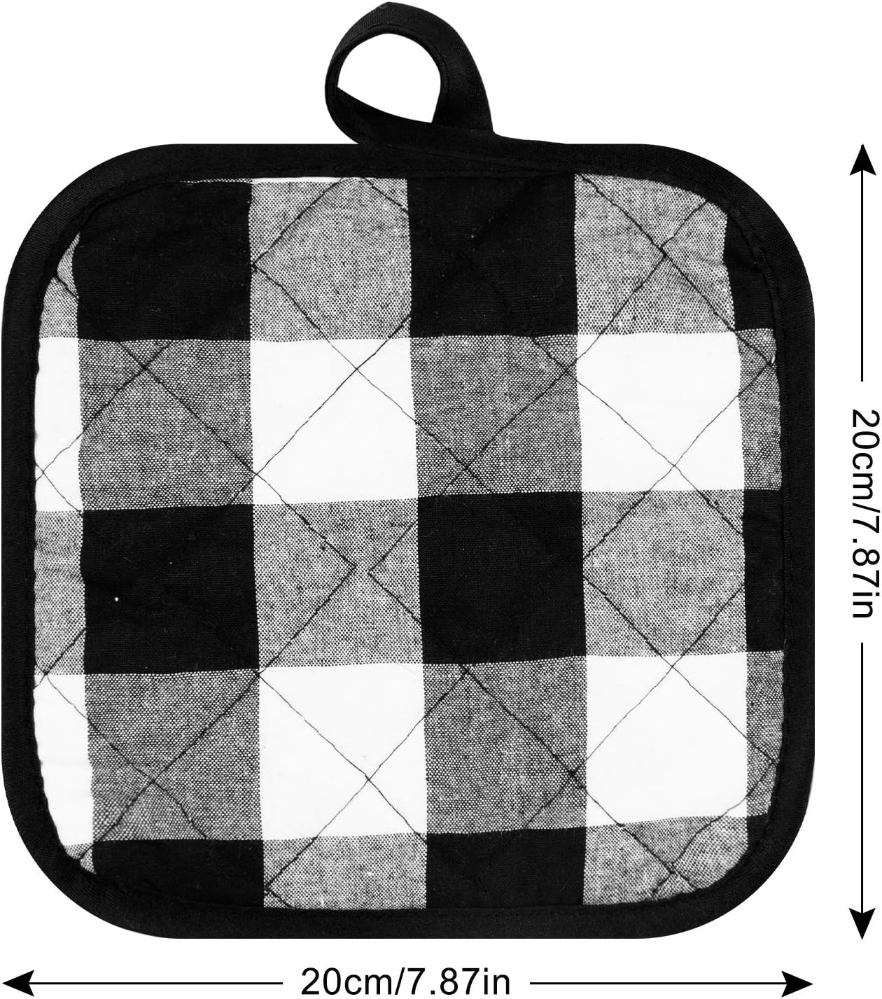 Whaline 6pcs Buffalo Plaid Hot Pot Holders Cotton Hot Pad with Pocket Reusable Heat Resistant Oven Mint for Kitchen Cooking and Baking (White Black) - Image 3