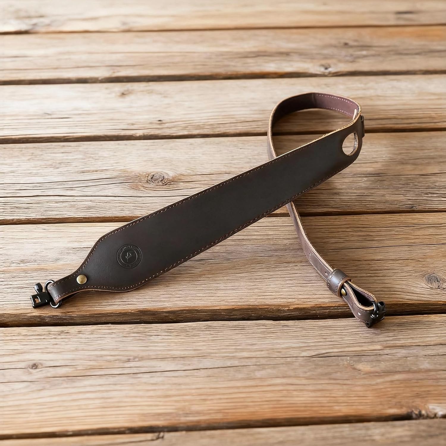TOURBON Leather Rifle Sling with Thumb Hole, Adjustable Shotgun Strap with Swivels, Hunting Shooting Outdoor Accessories