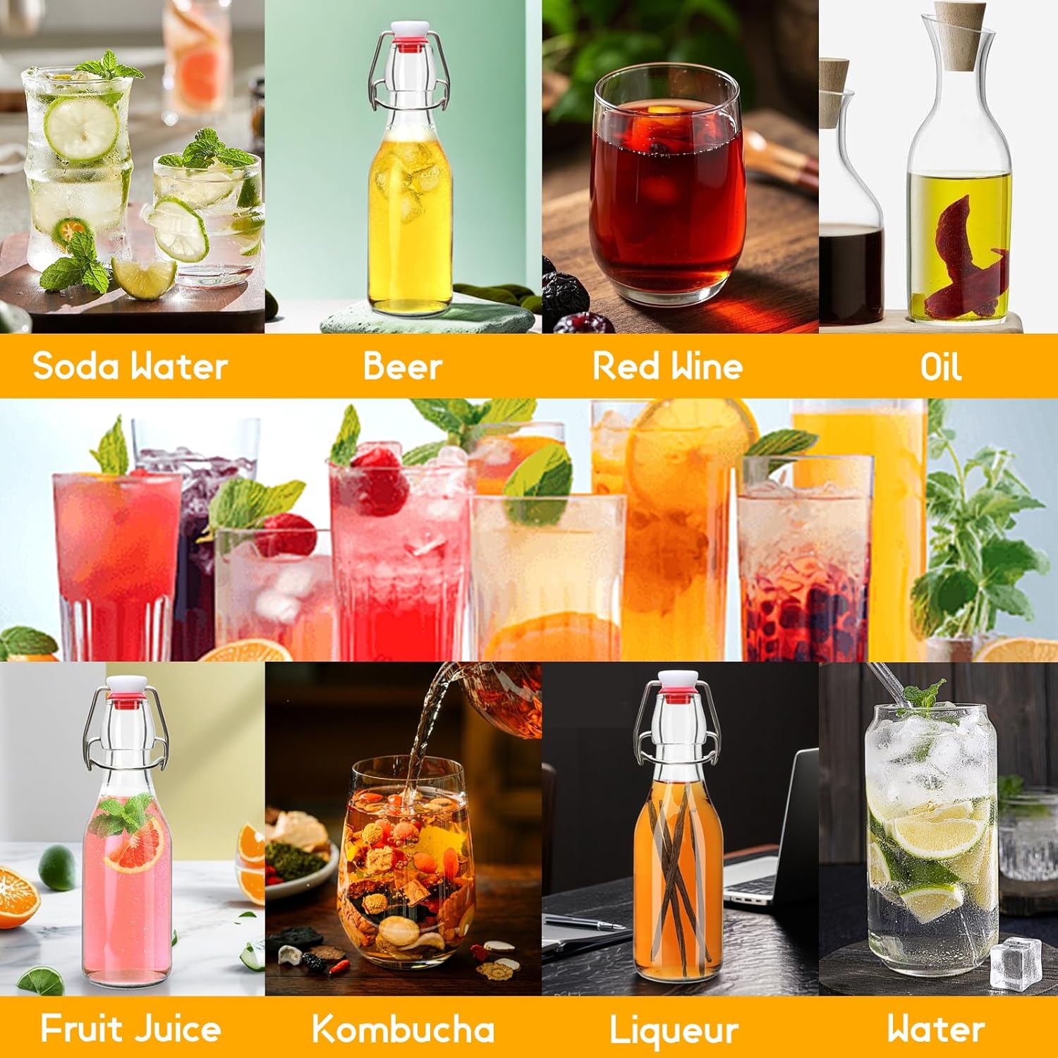 Accguan 8oz Flip Top Glass Bottle,Swing Top Beer Bottle for Kombucha, Kefir, Vanilla Extract, Beer, Beverages, Oil, Vinegar, Beer, Soda,Leak Proof，Juice, Tea(12pcs)