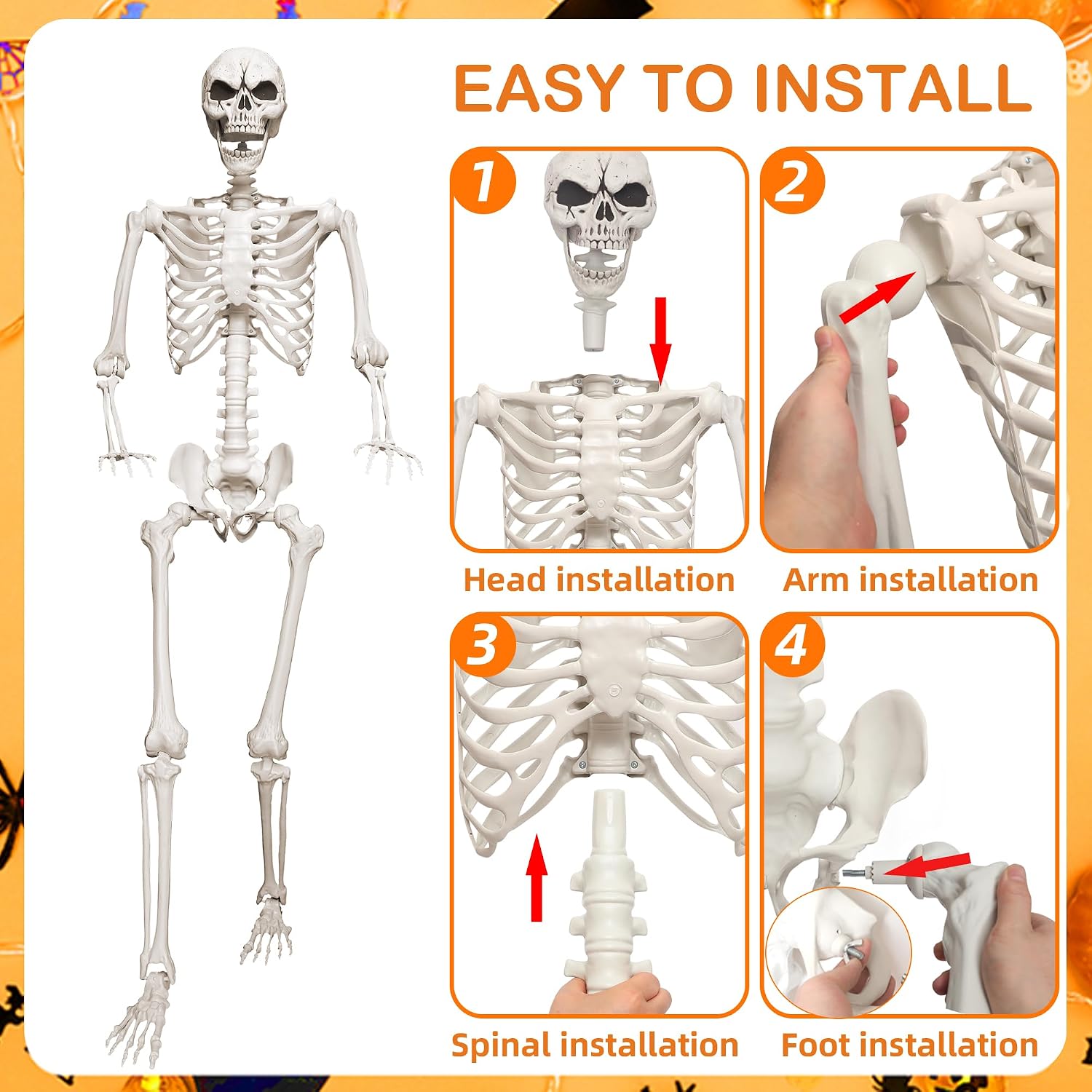 Lodou 5.4ft/165cm Life Size Skeleton,Giant Skeleton Full Body Realistic Bones with Movable Joints for Halloween Decorations Outdoor (Gray, 5.4Ft)