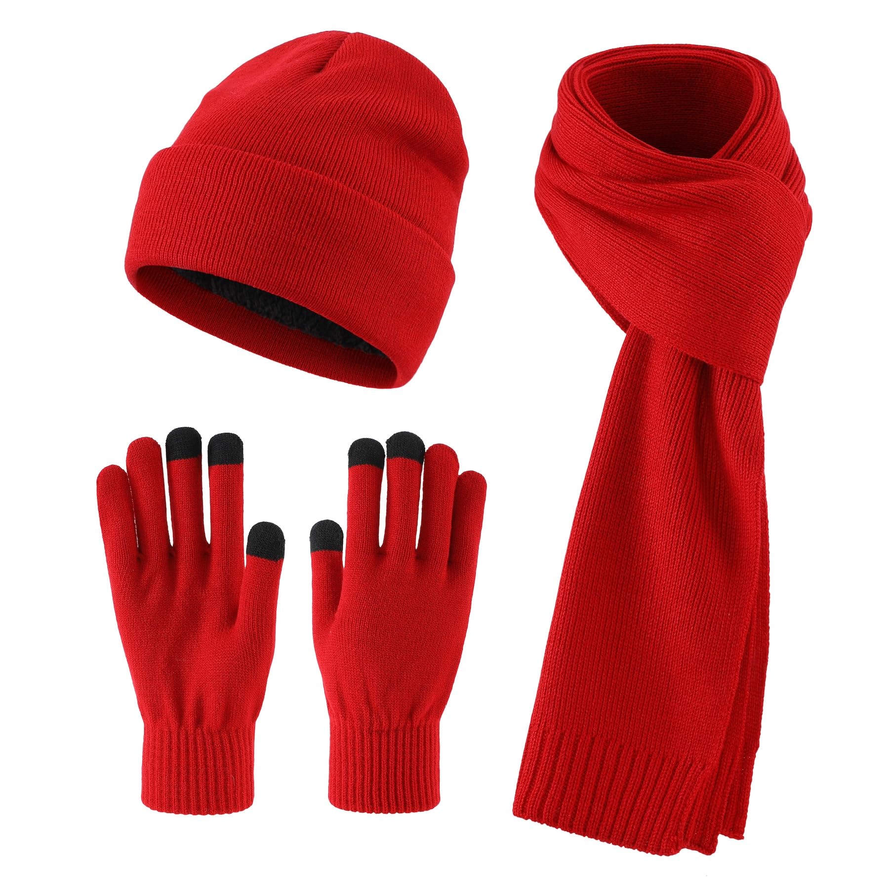 Home Prefer Men's Knit Beanie Hat Scarf Gloves Cold Weather Set Long Neck Scarf Touchscreen Gloves Winter Hat for Men