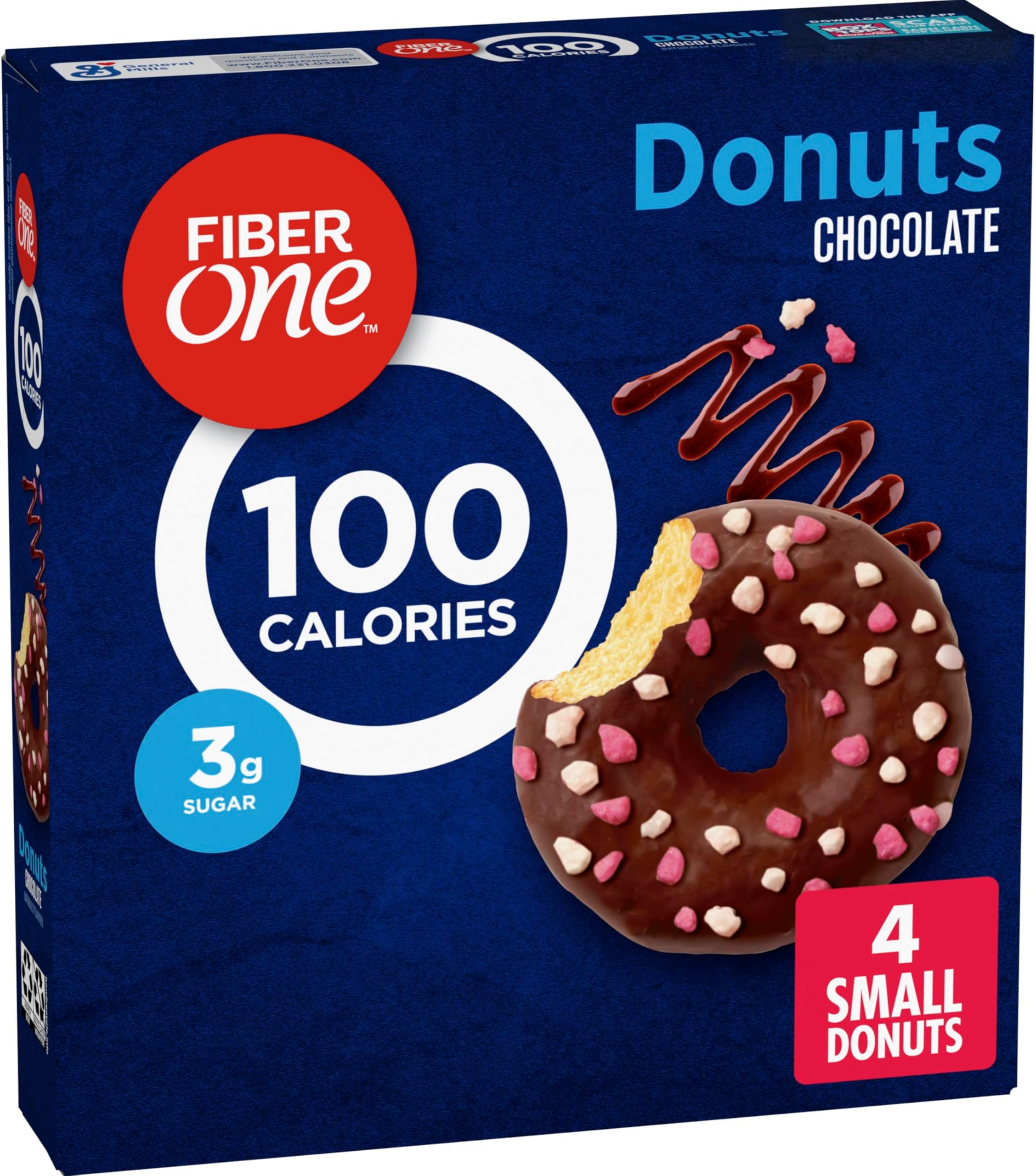 Fiber One 100 Calorie Donuts, Chocolate Snacks, 3g Sugar, 4 Ct, 3.28 oz