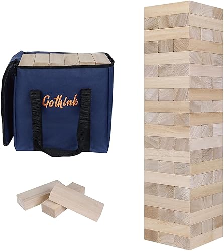 GOTHINK Prepárate para divertirte juego de torre de madera gigante, más de 3.2 pies de alto, 60 piezas con funda de transporte, perfecto para