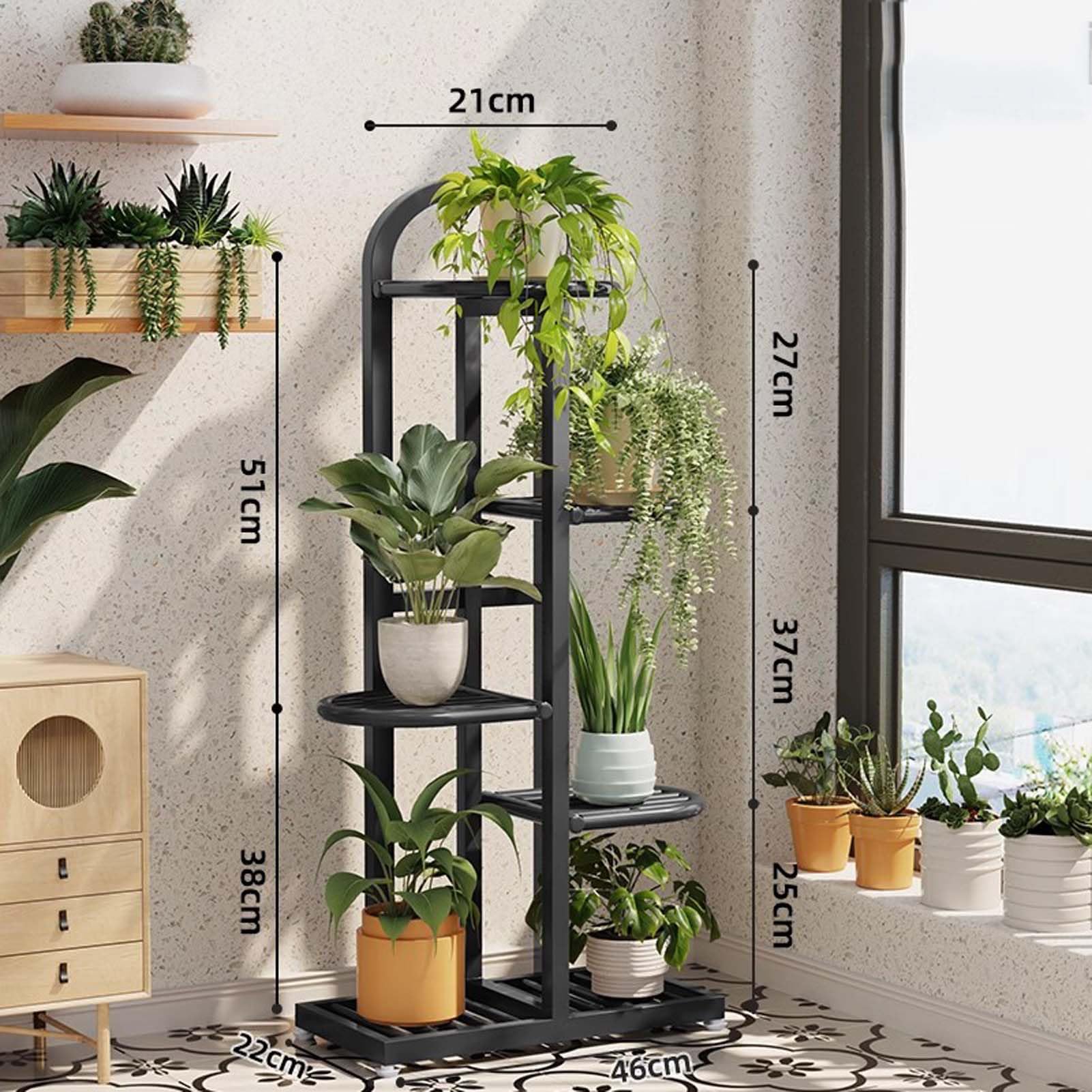 Étagère à Plantes en métal à 5 Niveaux - Étagère d'angle Haute pour Pots de Fleurs, utilisable en intérieur et en extérieur - Support Robuste pour Plusieurs Plantes, idéal pour Le Jardin, Le