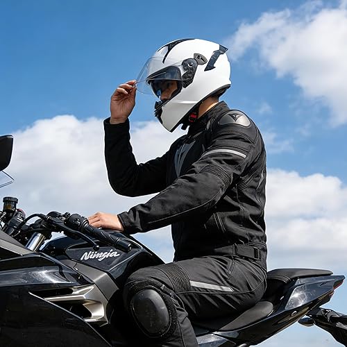 Miniatura 9 de VCOROS Casco integral de doble visera para motocicleta para adultos, Casco de moto de calle y carrera X9 aprobado por DOT con visera negra
