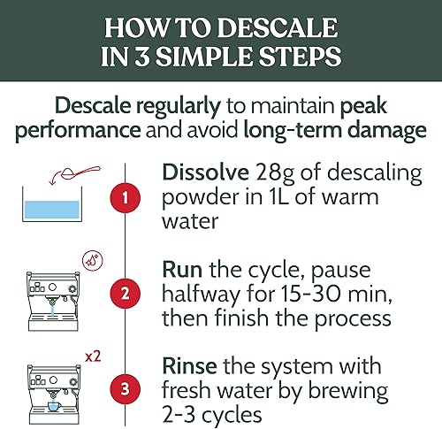 Miniatura 7 de Roobi Polvo descalcificador profesional para máquina de expreso. Polvo descalcificador de espresso neutro en carbono. Hasta 21 usos, 21.16 oz.
