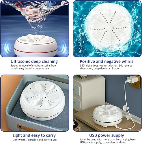 Miniatura 7 de Portable Washing Machine Strong Suction Mini Washer Turbo IPX7 Waterproof Turbo Washing Machine Auto Off Mini Laundry with Blue Light for Cleaning