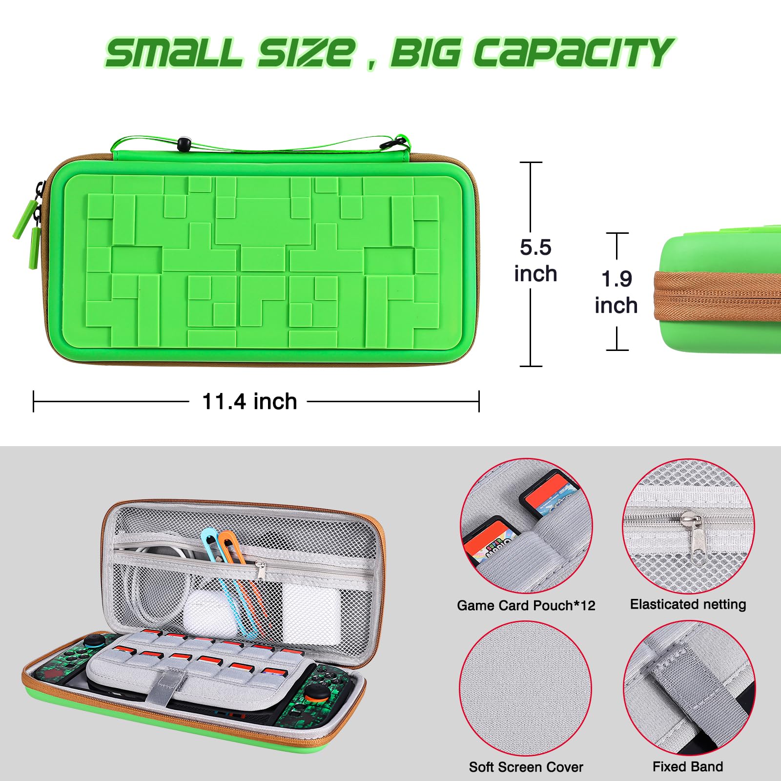 DLseego Custodia da Trasporto Compatibile con Switch 2 (2025),Kit di Accessori Fantastici per Switch 2 con Cover Morbida Agganciabile e 4 Impugnature per Pollice,Verde