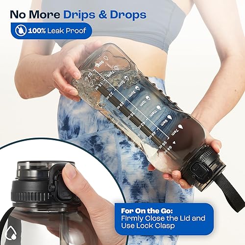 Miniatura 5 de AQUAFIT Botellas de agua de 64 onzas  Botella de agua con marcador de tiempo de 64 onzas  Botella de agua de medio galón con pajilla, botella de