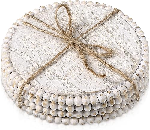 Honeydak 4 posavasos con cuentas de madera de 3.9 pulgadas, redondos, rústicos, de madera, para bebidas, decoración de mesa, barra de madera para disponible en Yaxa Guatemala