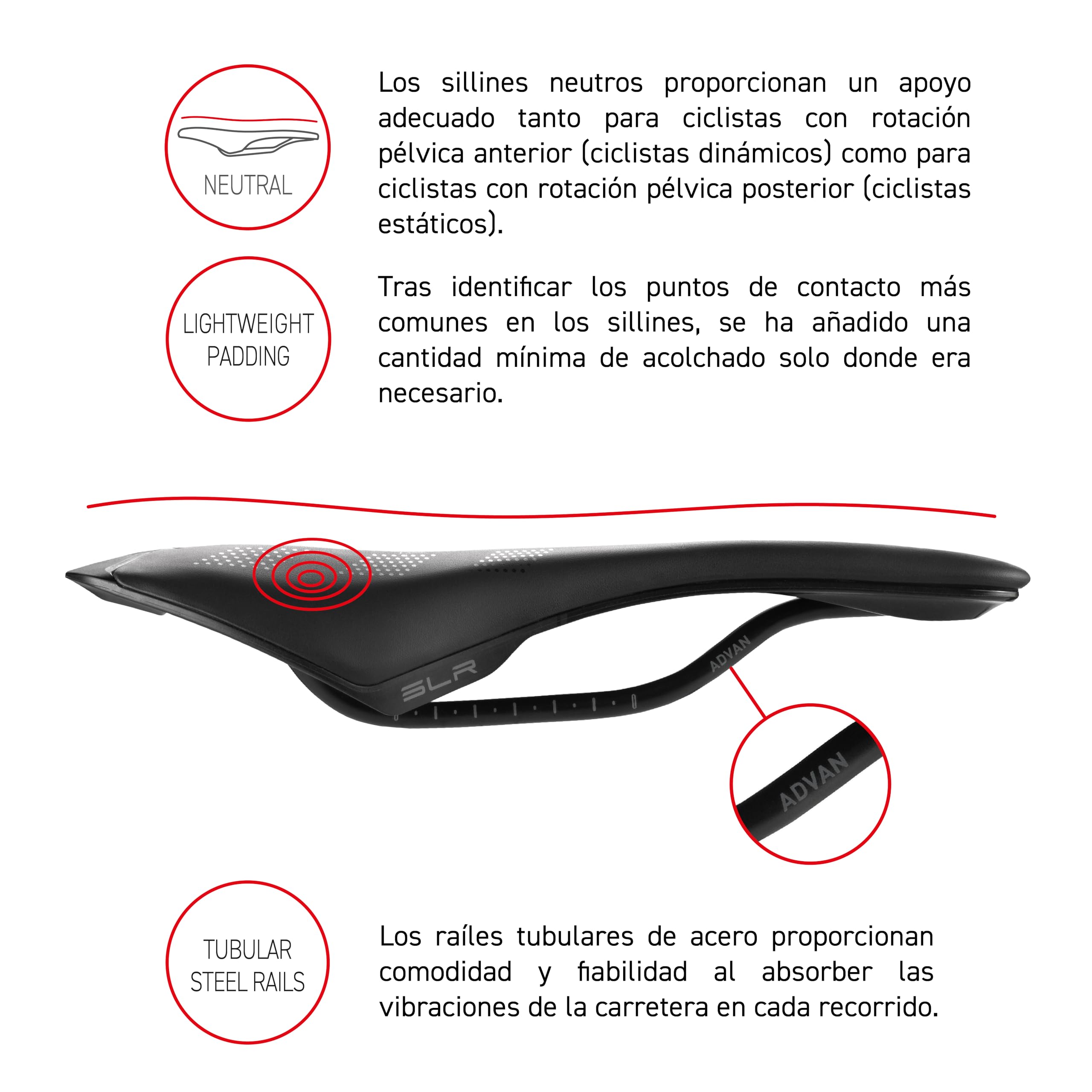 Selle Italia SLR Advan - Sillín de Bicicleta de Carretera con Raíl de Acero Manganeso, Revestimiento Ligero, Orificio Superflow, Ligero y Cómodo