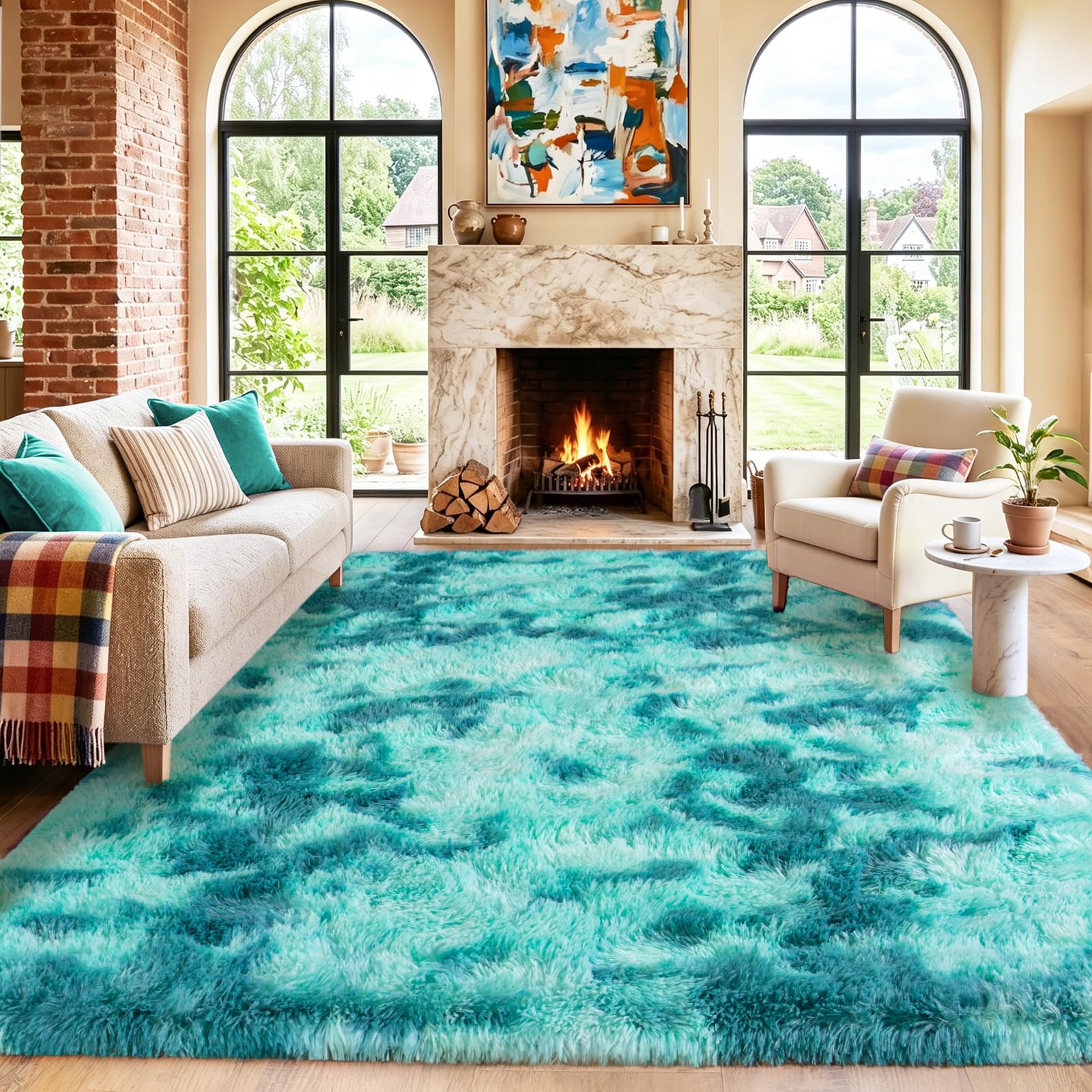 Quntue Fluffy 8x10 Area Rugs for Living Room, Soft Fuzzy Dark Blue Rug for Bedroom Shag Plush Indoor Modern Non Slip Large Carpets for Kids Nursery Dorm Home Decor โ image 1