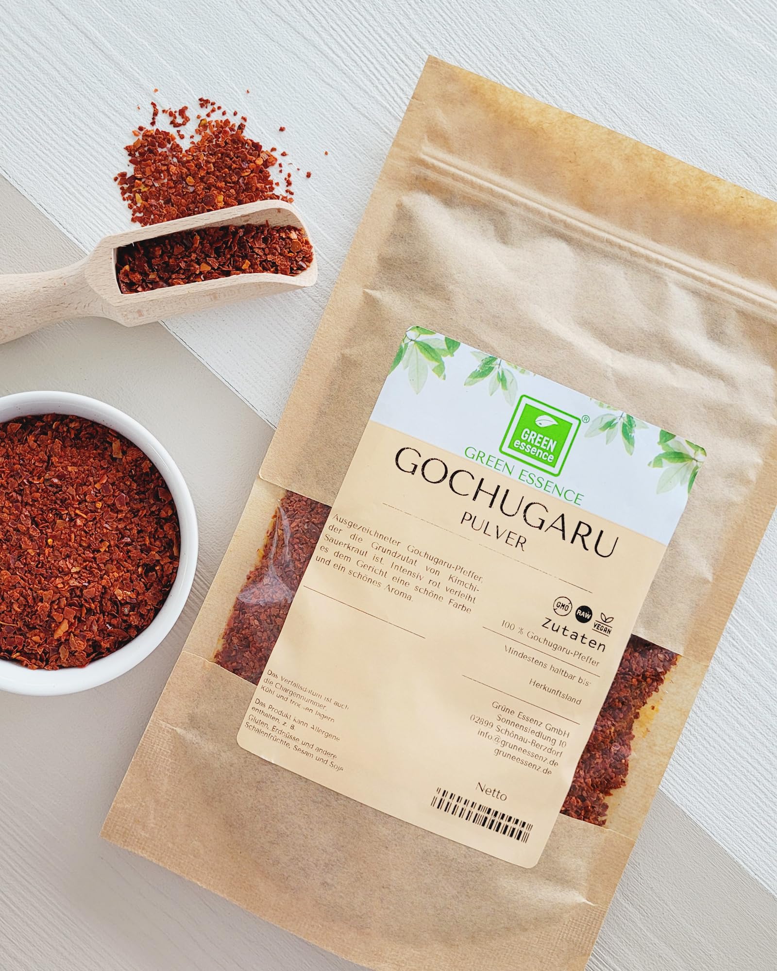 Gochugaru Poudre 500 g de Green Essence – Épices pour Kimchi – Flocons de piment Gochugaru – Flocons de piment Gochugaru (500 g)