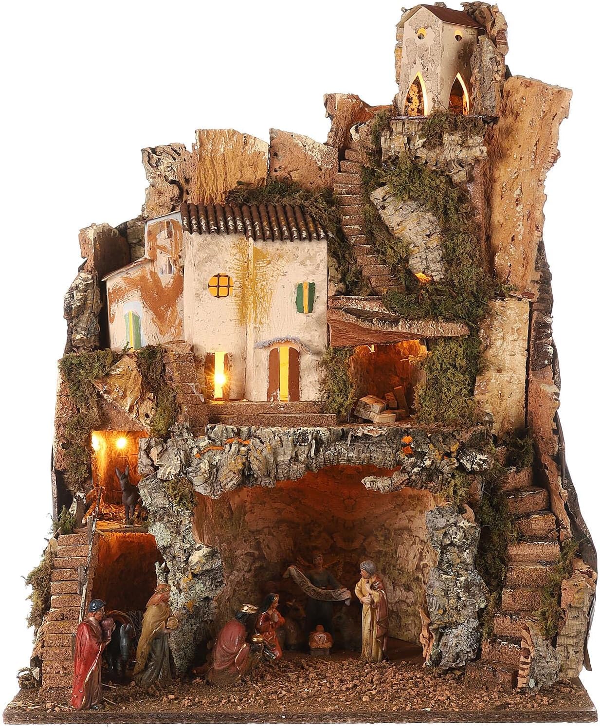 Holyart Nativity Village Two Floors Illuminated 70x55x45 cm 10 cm Nativity Scene, with figurinesHeight: 70 cm|Width: 52 cm|Depth: 45 cm