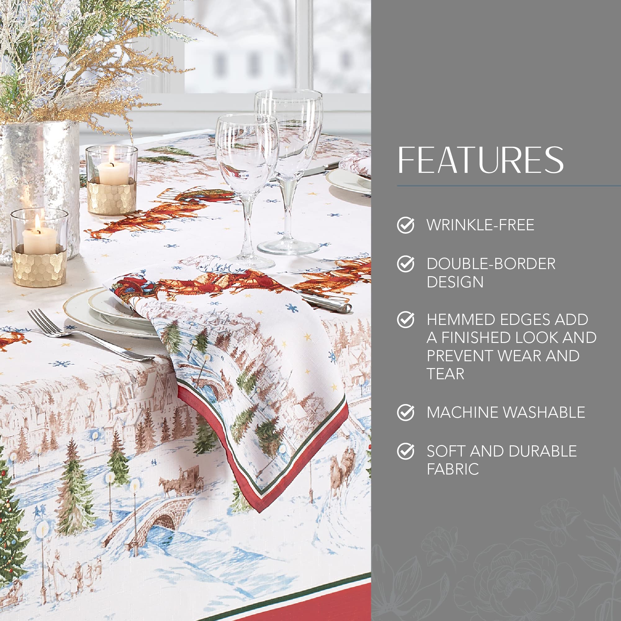 Elrene Home Fashions Santa Snowy Sleighride Wrinkle Resistant Holiday/Christmas Tablecloth, 60"X84", Rectangle - Image 3