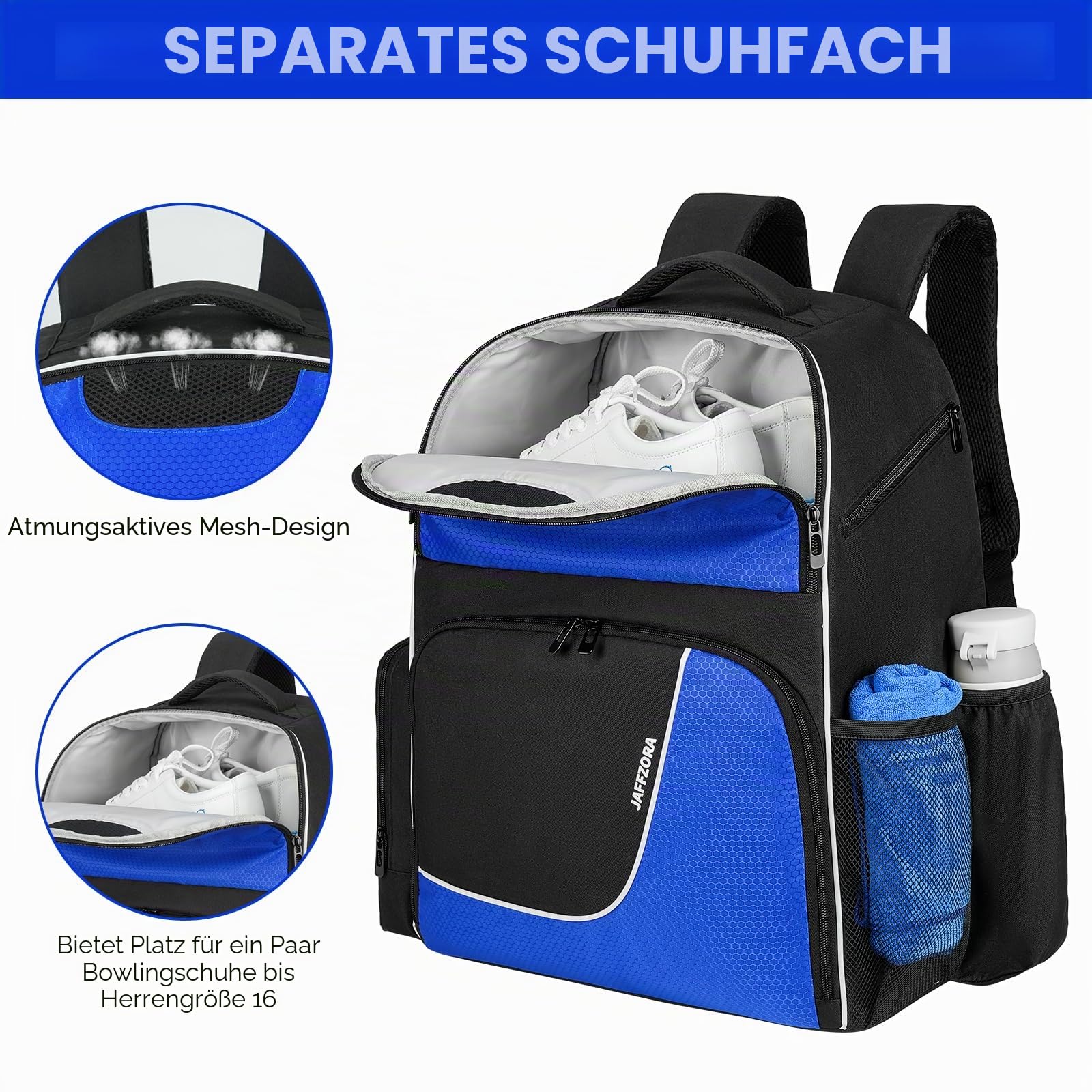 Bowling Backpack, Bowling Ball Bag for Bowling Accessories, Fits A Pair of Bowling Shoes Up to Size 16 for Men