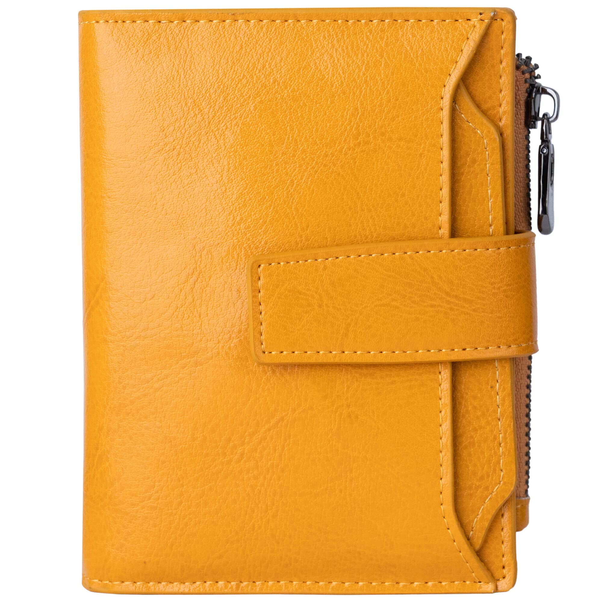 Bveyzi Women's Small Leather RFID Blocking Bifold Zipper Pocket Wallet Ladies Credit Card Slots Purse with id Window