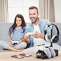 Vista 7 de PS5 Controller Charger with USB Charging Port and AC Outlet, RGB DualSense Charging Station Dock for Playstation 5 Controllers with Headphone Stand